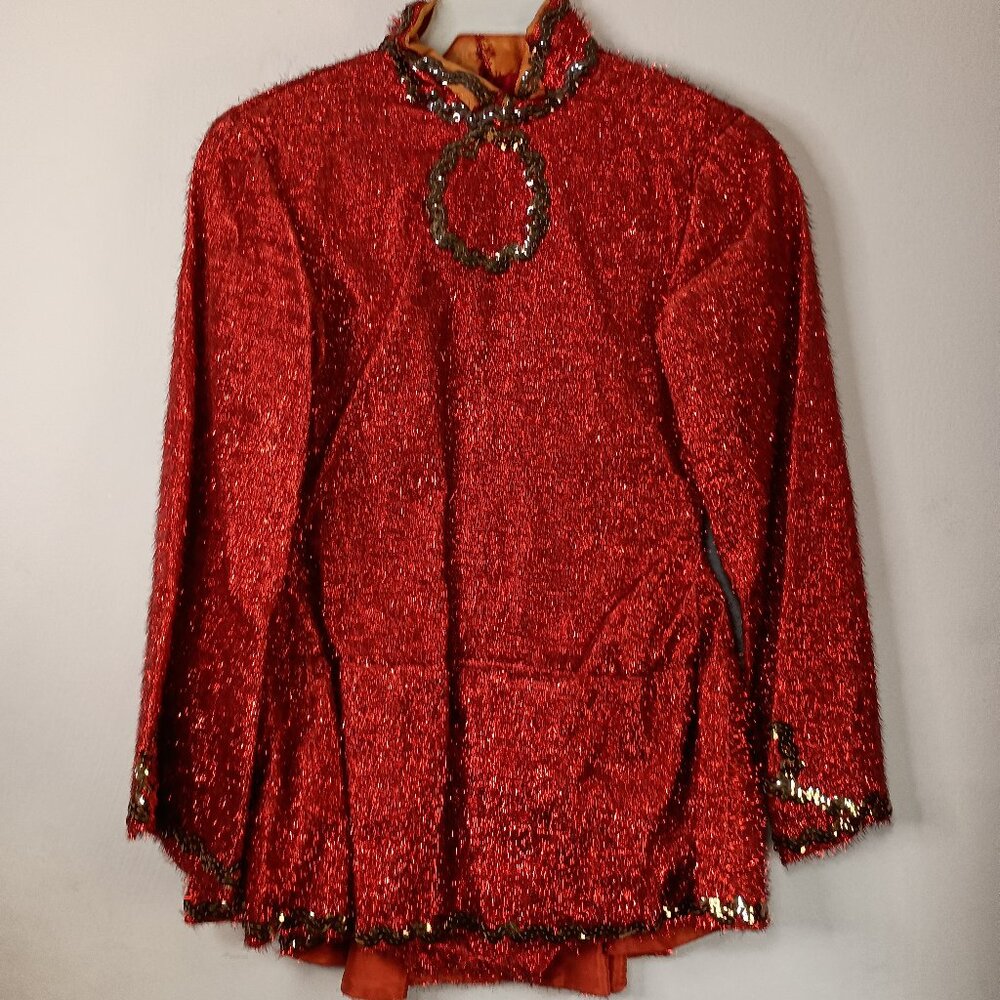 Vintage Ice Skating Baton Twirler Leotard Costume Red Gold Handmade Small READ